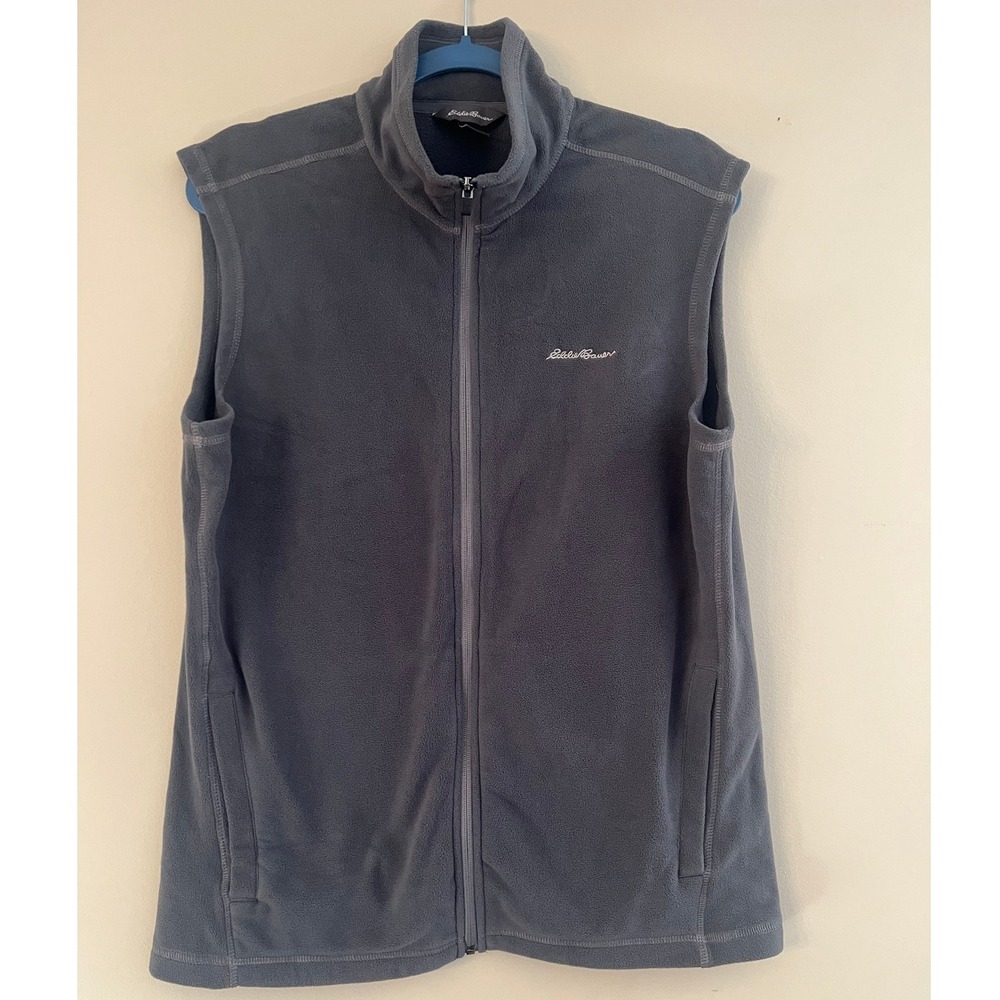 Eddie Bauer Mens Gray Full Zip Fleece‎ Vest Jacket Size Medium Charcoal Gray
